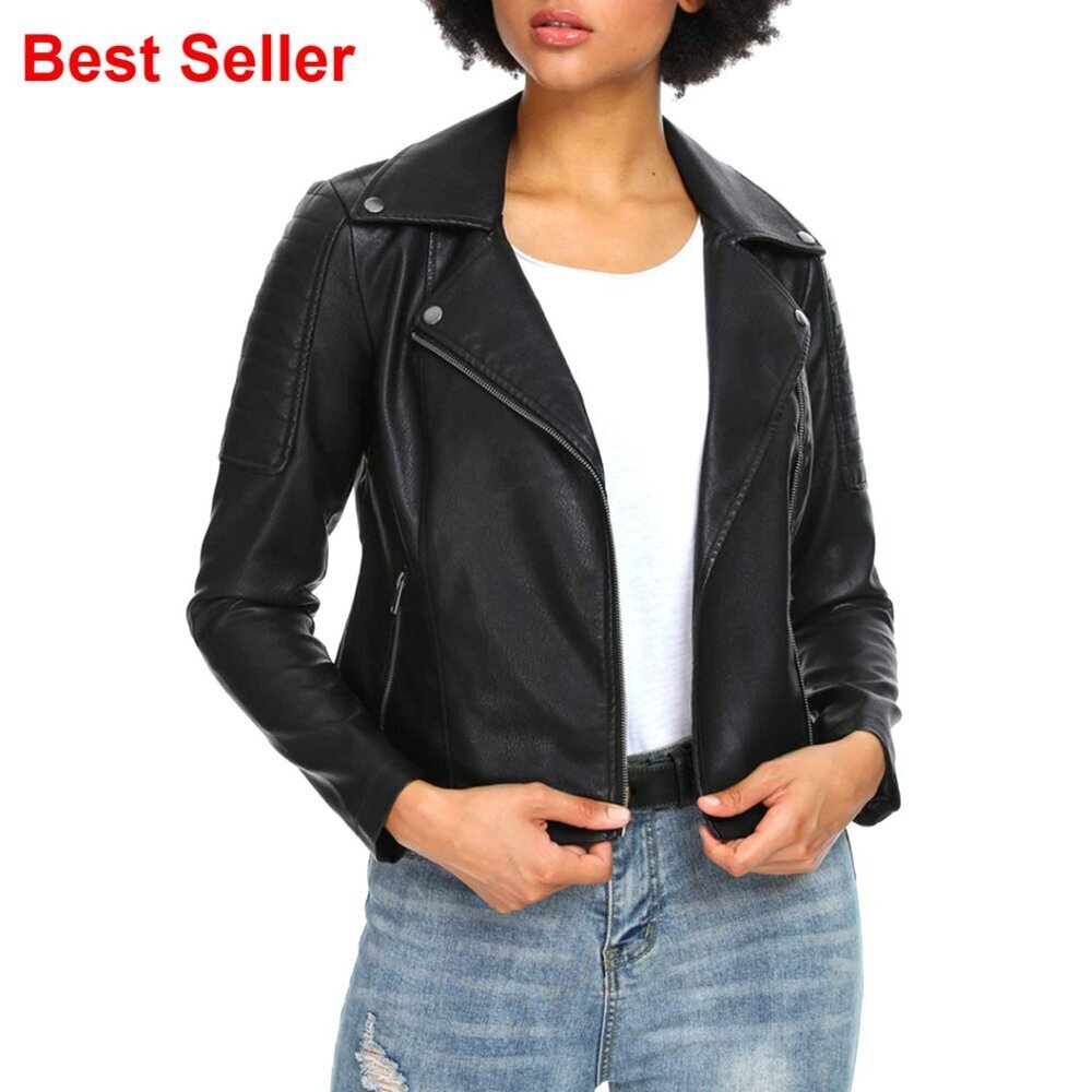 Faux Leather Jacket Zip Up Motorcycle Biker Slim Fit Coat